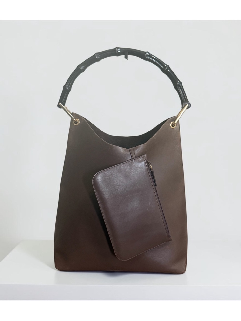 Authenticated Gucci Vintage Brown Leather Bamboo Hobo Tote Bag w/ Pouch! COA! - Picture 2 of 16
